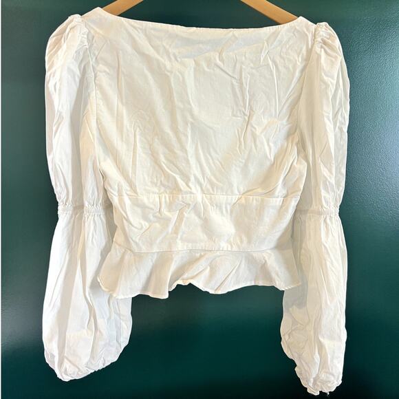 Majorelle | Preston Puff Sleeve Peplum Blouse Top Romantic Boho White Size Small - Picture 6 of 7